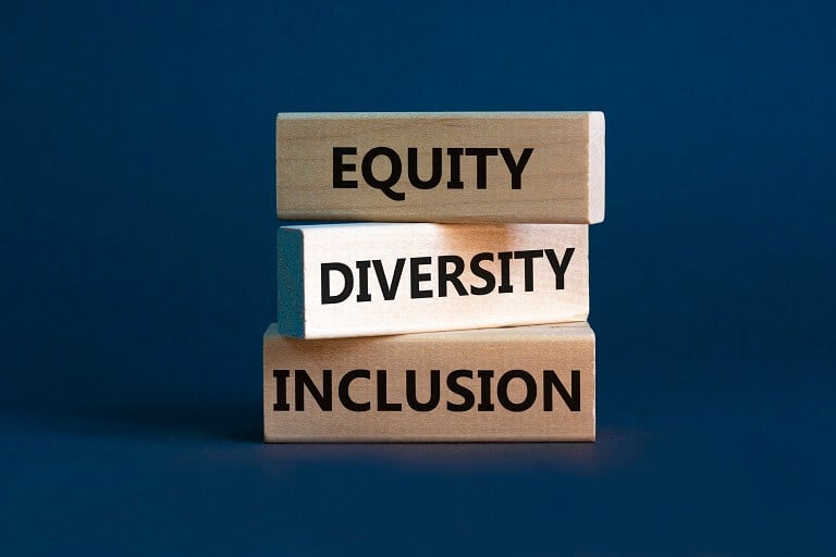 Equity, Diversity, Inclusion stacked blocks