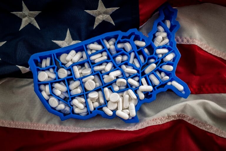 U.S. map with pills